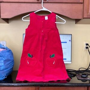 Gymboree Girls Red Corduroy Jumper w Apple Appliqué Size 8